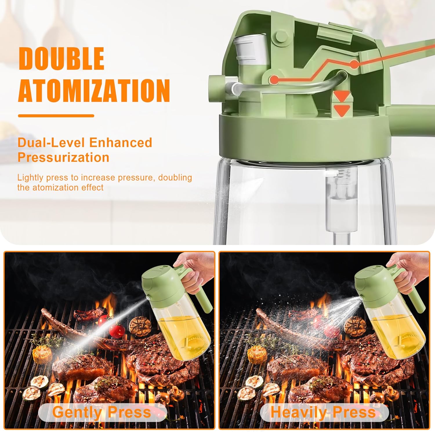 2-in-1 Olive Oil Spray & Pour Bottle 470ml Glass Dispenser for Cooking BBQ Kitchen - Image 2