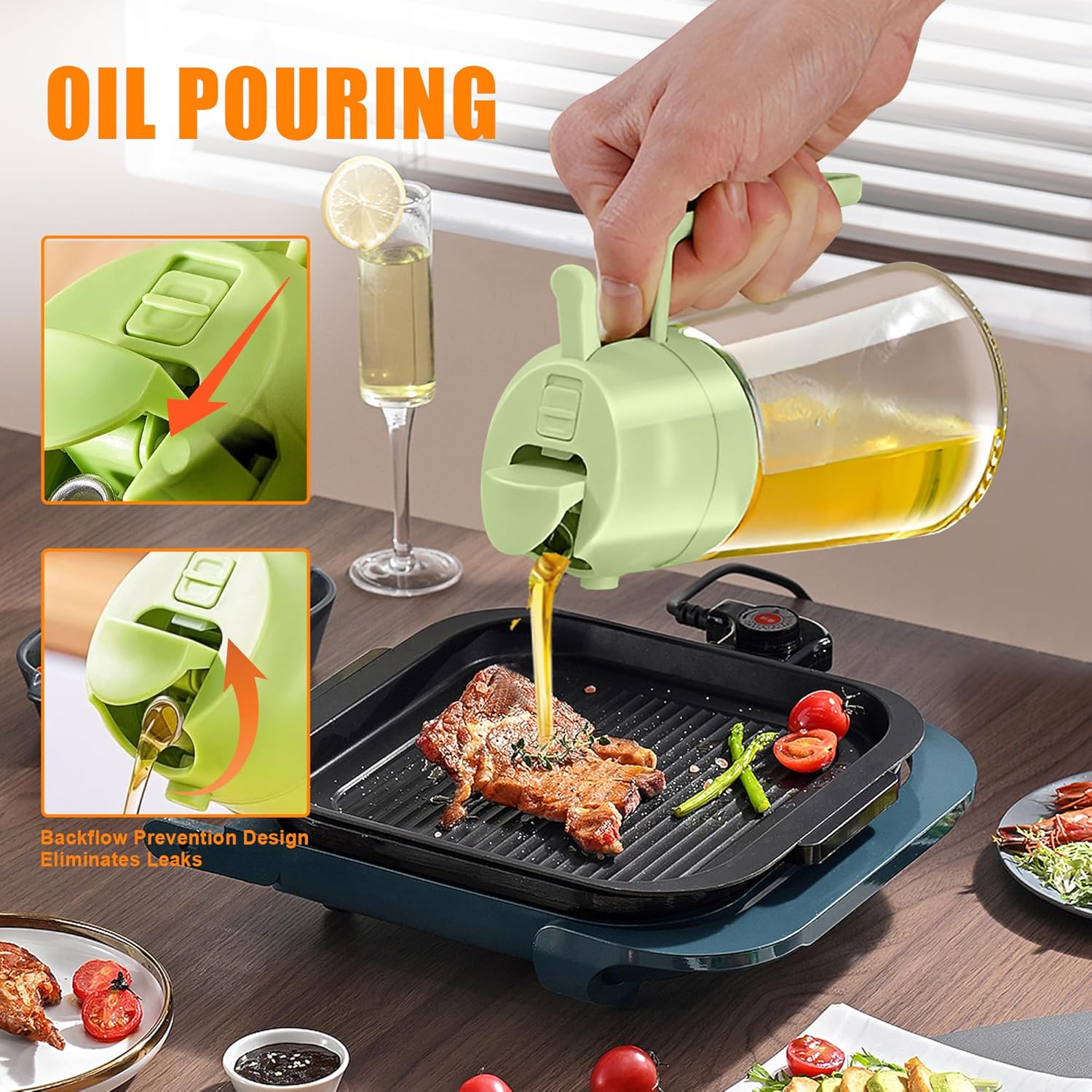 2-in-1 Olive Oil Spray & Pour Bottle 470ml Glass Dispenser for Cooking BBQ Kitchen - Image 5