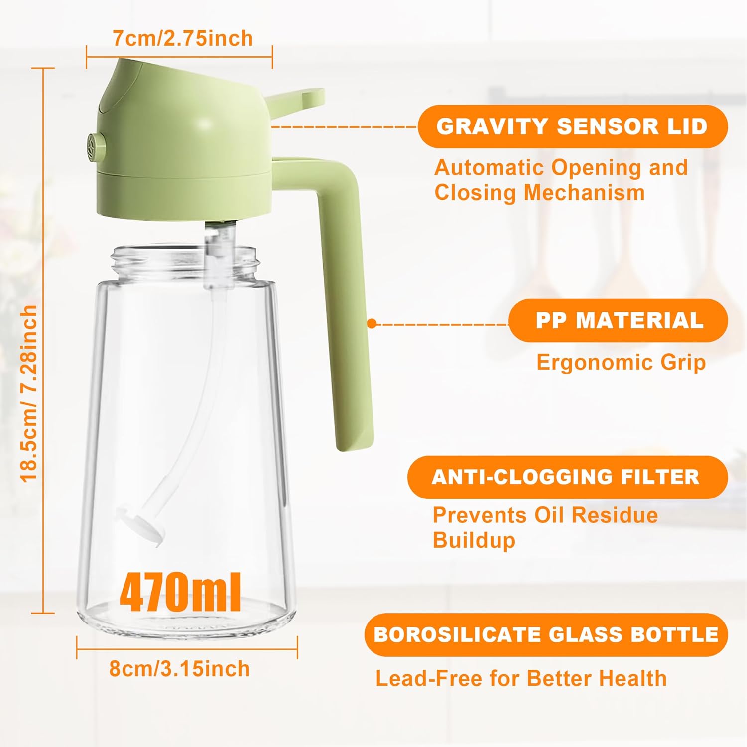 2-in-1 Olive Oil Spray & Pour Bottle 470ml Glass Dispenser for Cooking BBQ Kitchen - Image 6
