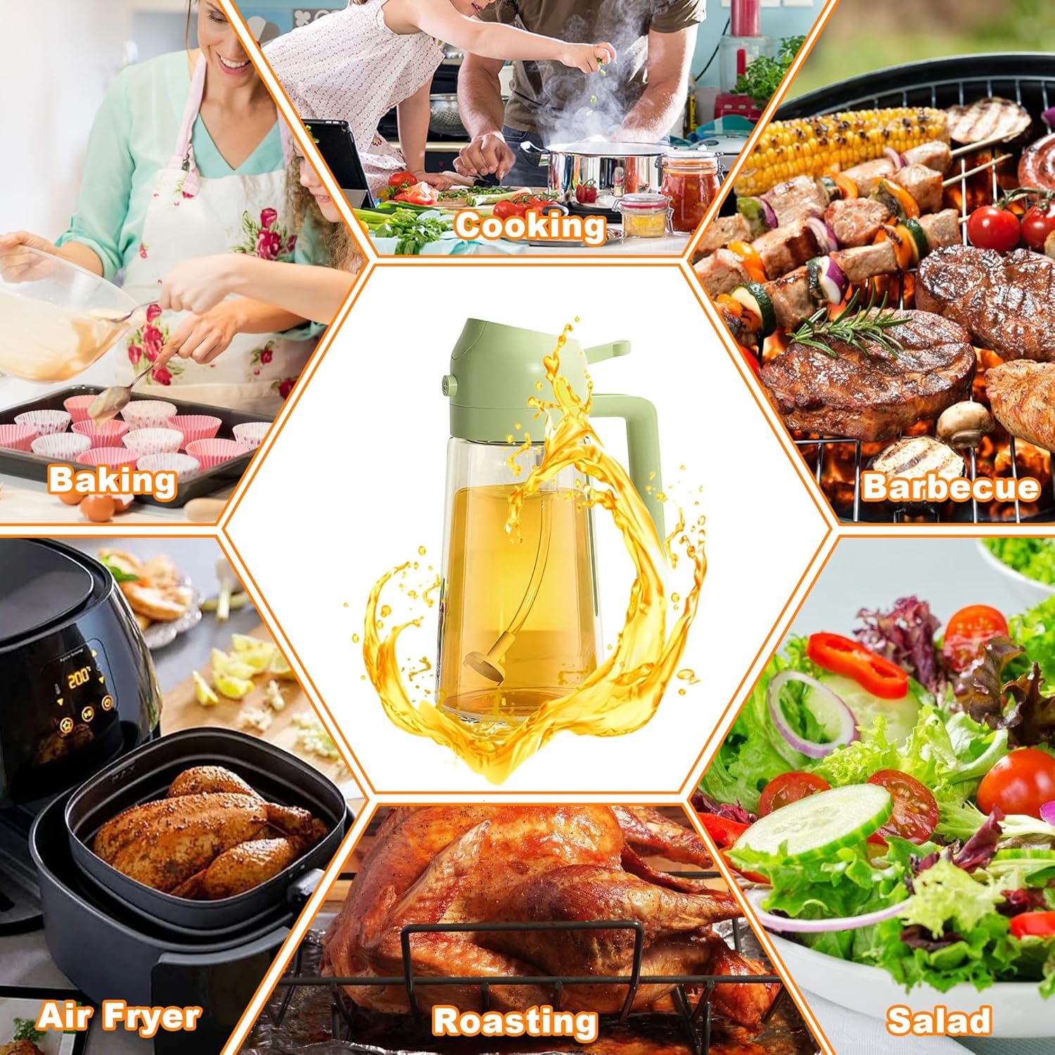 2-in-1 Olive Oil Spray & Pour Bottle 470ml Glass Dispenser for Cooking BBQ Kitchen - Image 7