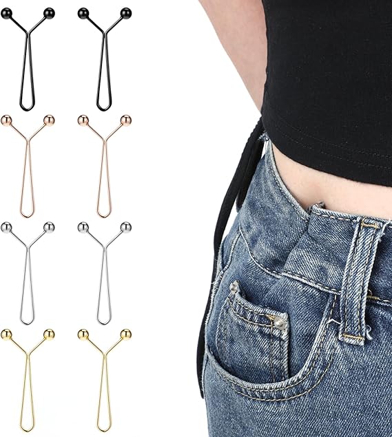 8-Pack Waistband Clips with Hook - Adjustable Waist Tightener for Pants - No Belt Needed - Image 1