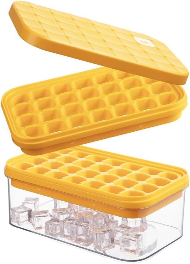 Ice Cube Tray with Lid&Bin, Ice Cube Mold with 56 Cubes, Stackable Ice Trays for Freezer with Easy-Release Silicone Bottom, for Drinks, Coffee, cocktail - Image 1