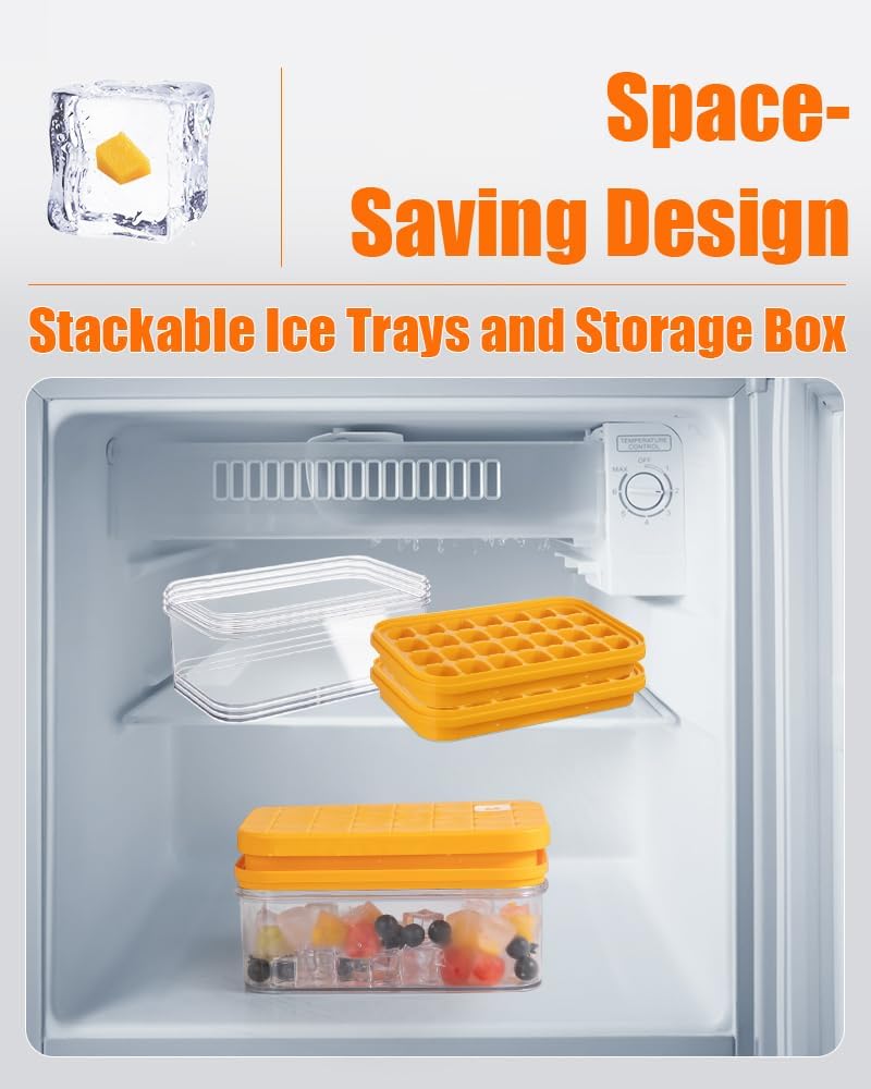 Ice Cube Tray with Lid&Bin, Ice Cube Mold with 56 Cubes, Stackable Ice Trays for Freezer with Easy-Release Silicone Bottom, for Drinks, Coffee, cocktail - Image 4