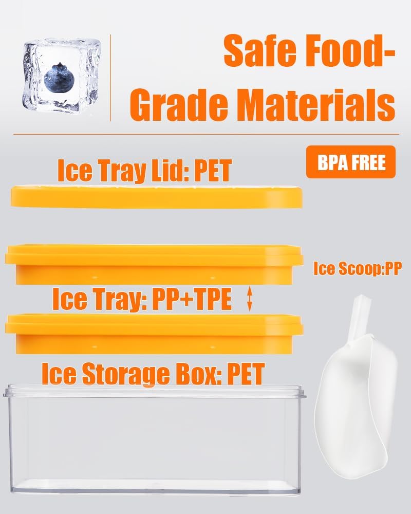 Ice Cube Tray with Lid&Bin, Ice Cube Mold with 56 Cubes, Stackable Ice Trays for Freezer with Easy-Release Silicone Bottom, for Drinks, Coffee, cocktail - Image 5