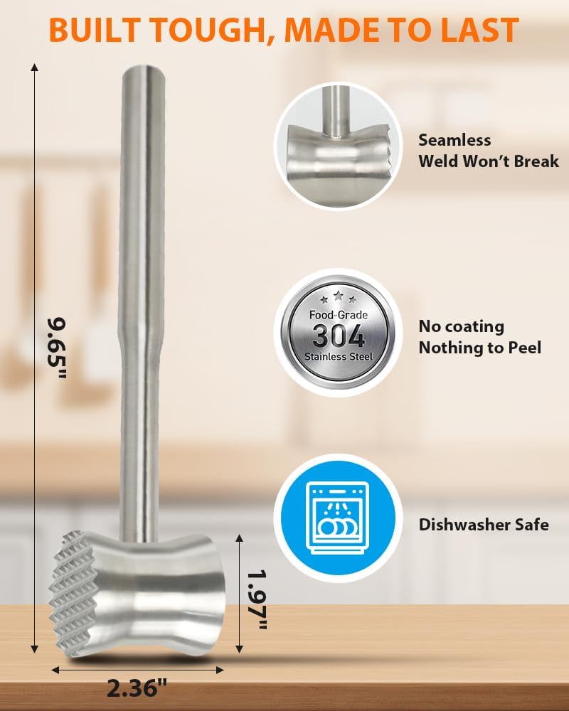 Meat Tenderizer Tool, 304 Stainless Steel Meat Mallet, 0.8lb Heavy Duty, 2 in 1 Meat Pounder for Beef, Steak, Chicken, Lamb, Dishwasher Safe - Image 4