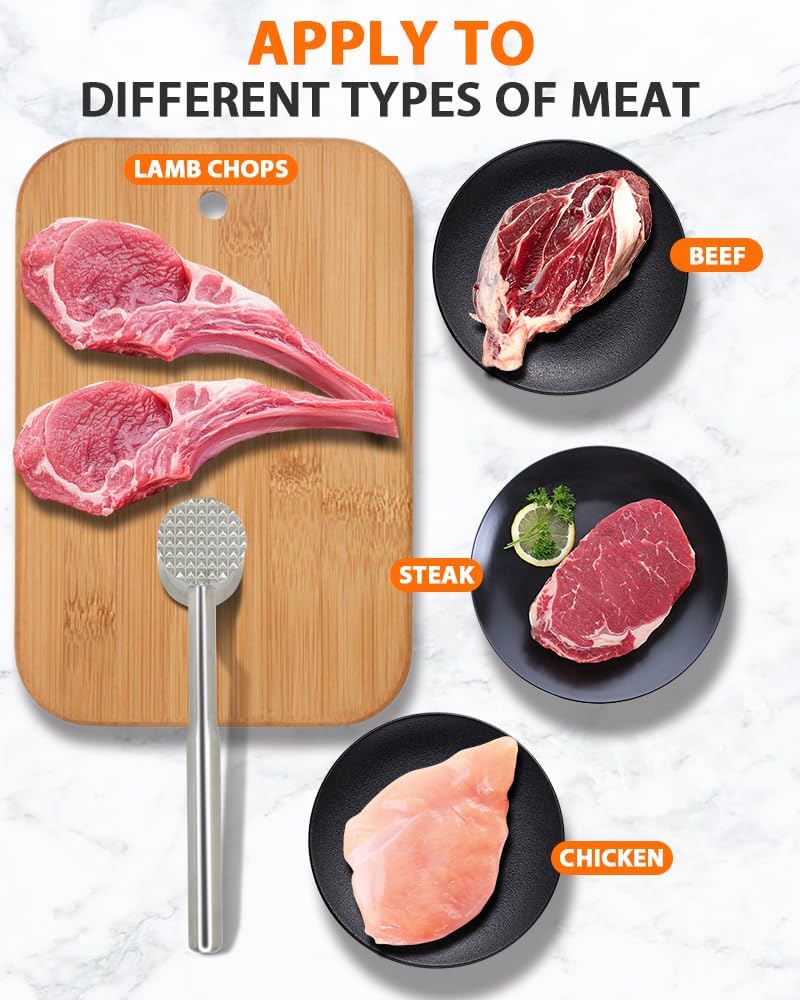Meat Tenderizer Tool, 304 Stainless Steel Meat Mallet, 0.8lb Heavy Duty, 2 in 1 Meat Pounder for Beef, Steak, Chicken, Lamb, Dishwasher Safe - Image 5