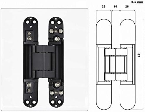 7 Inch Invisible Hinges - Black Pack of 2 (2 Count) - Modern Style - Metallic Finish - Zinc & Aluminum Alloy - 180 Degree Swing - 3D Adjustable Butt Hinge - Image 2