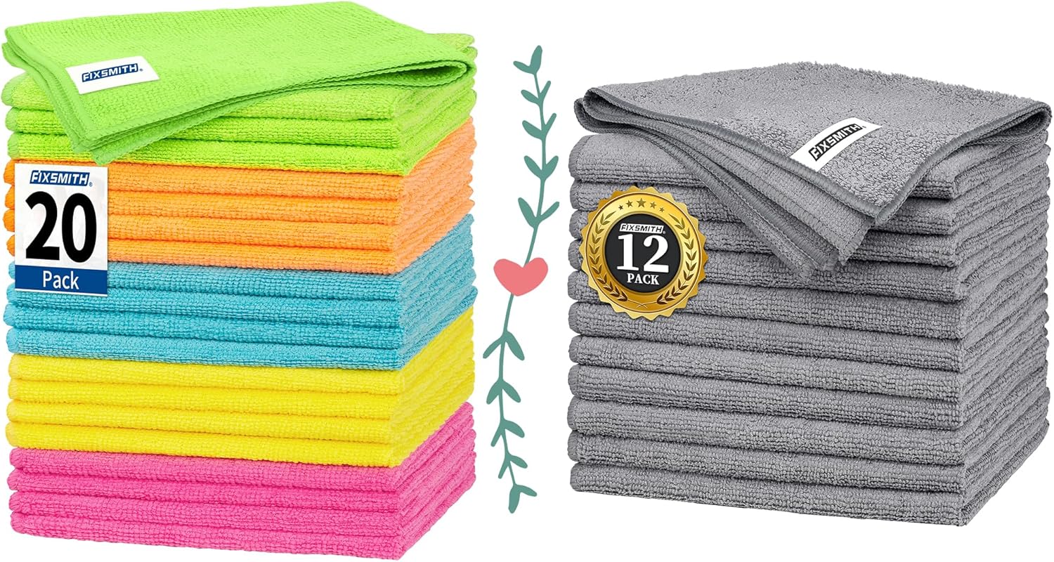 Microfiber Cleaning Cloth, 20 Pack Cleaning Rags& Grey Microfiber Cleaning Cloth -Pack of 12 - Image 1