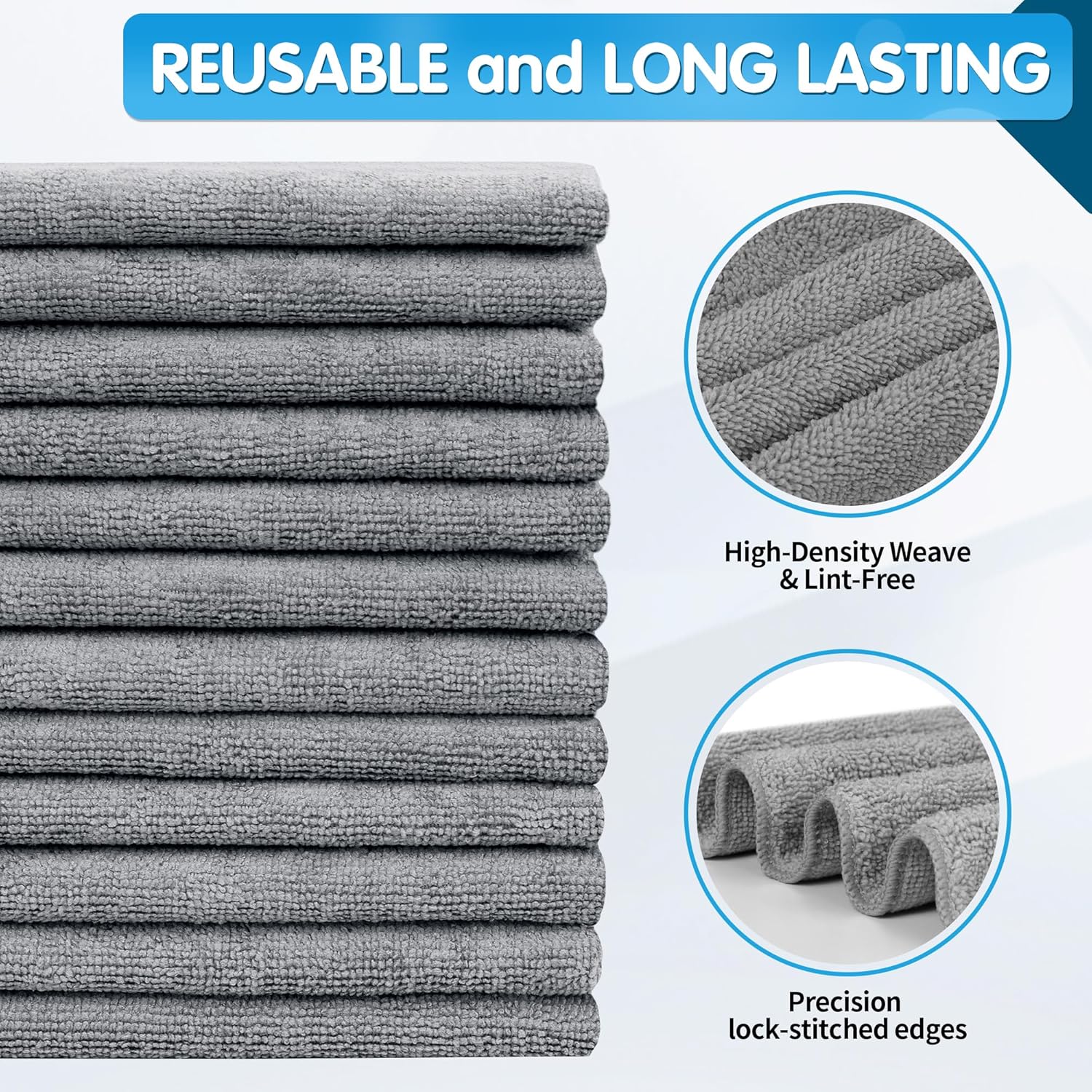 Microfiber Cleaning Cloth, 20 Pack Cleaning Rags& Grey Microfiber Cleaning Cloth -Pack of 12 - Image 5