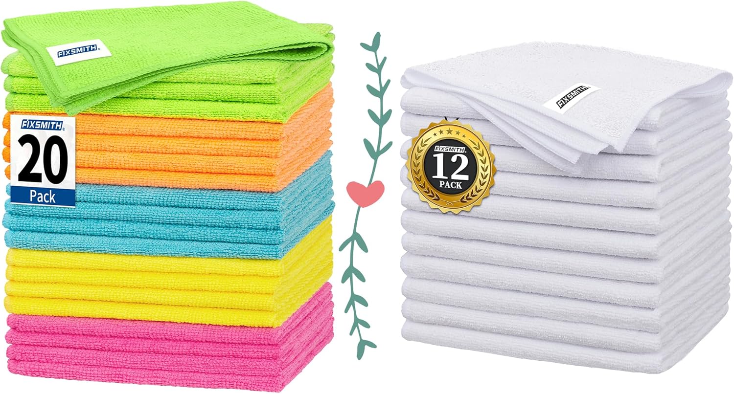 Microfiber Cleaning Cloth, 20 Pack Cleaning Rags& White Microfiber Cleaning Cloth -Pack of 12 - Image 1