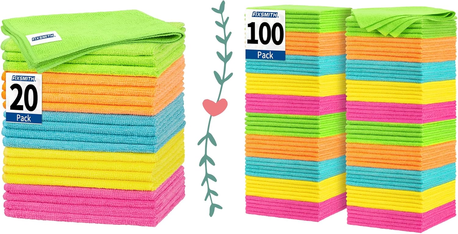 Microfiber Cleaning Cloth, 20 Pack Cleaning Rags& Microfiber Cleaning Cloth Bulk, 100 Pack Shop Towels, Lint-Free Car Wash Towels - Image 1