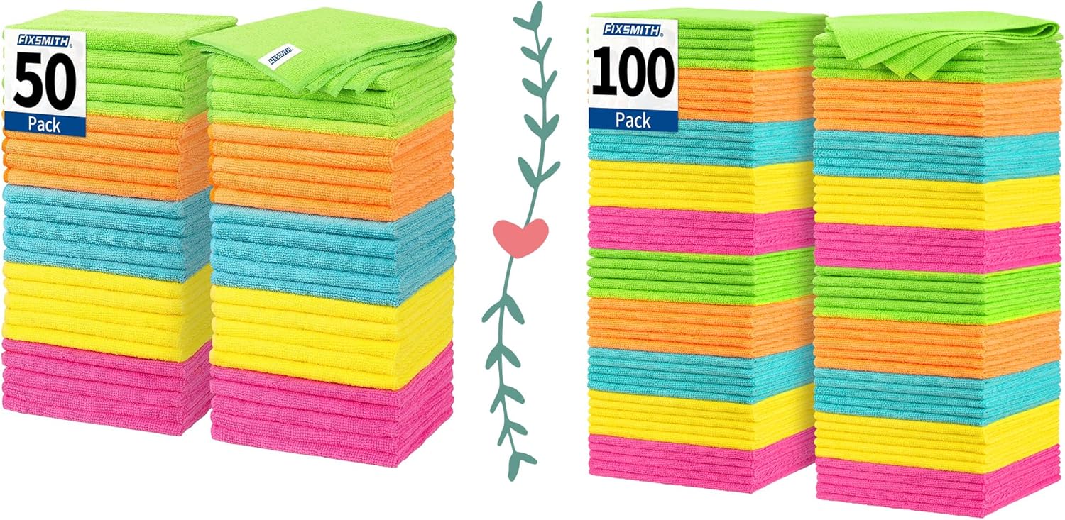 Microfiber Cleaning Cloth, 50 Pack Cleaning Rags& Microfiber Cleaning Cloth Bulk, 100 Pack Shop Towels - Image 1
