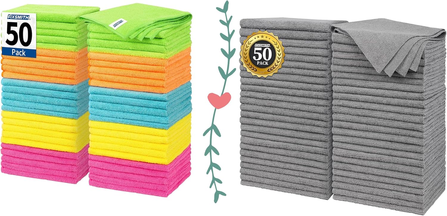 Microfiber Cleaning Cloth, 50 Pack Cleaning Rags& Grey Microfiber Cleaning Cloth -Pack of 50, 16