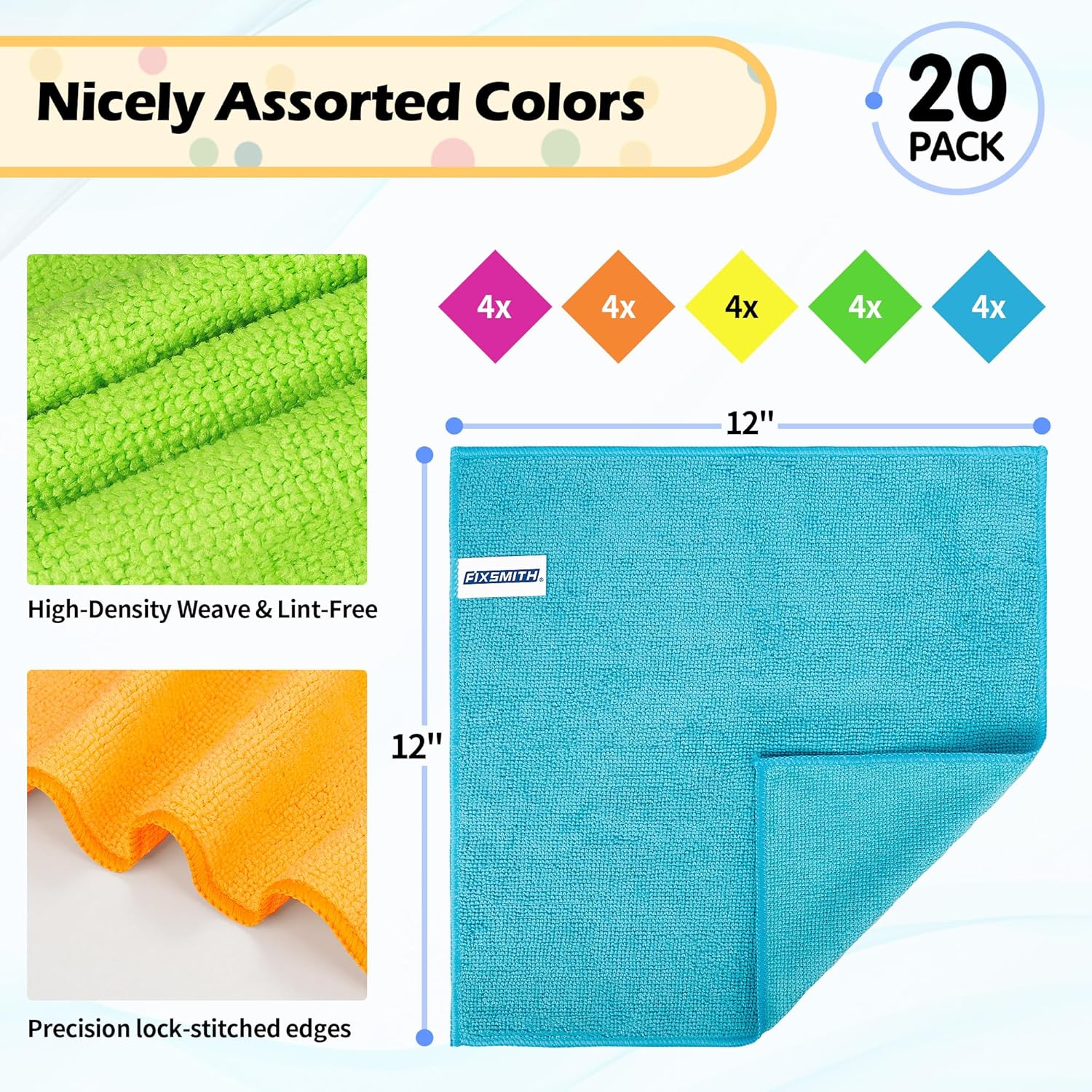 Microfiber Cleaning Cloth - Pack of 8, Size: 12 x 16 in& Microfiber Cleaning Cloth, 20 Pack Cleaning Rags, Cleaning Towels for Housekeeping - Image 5