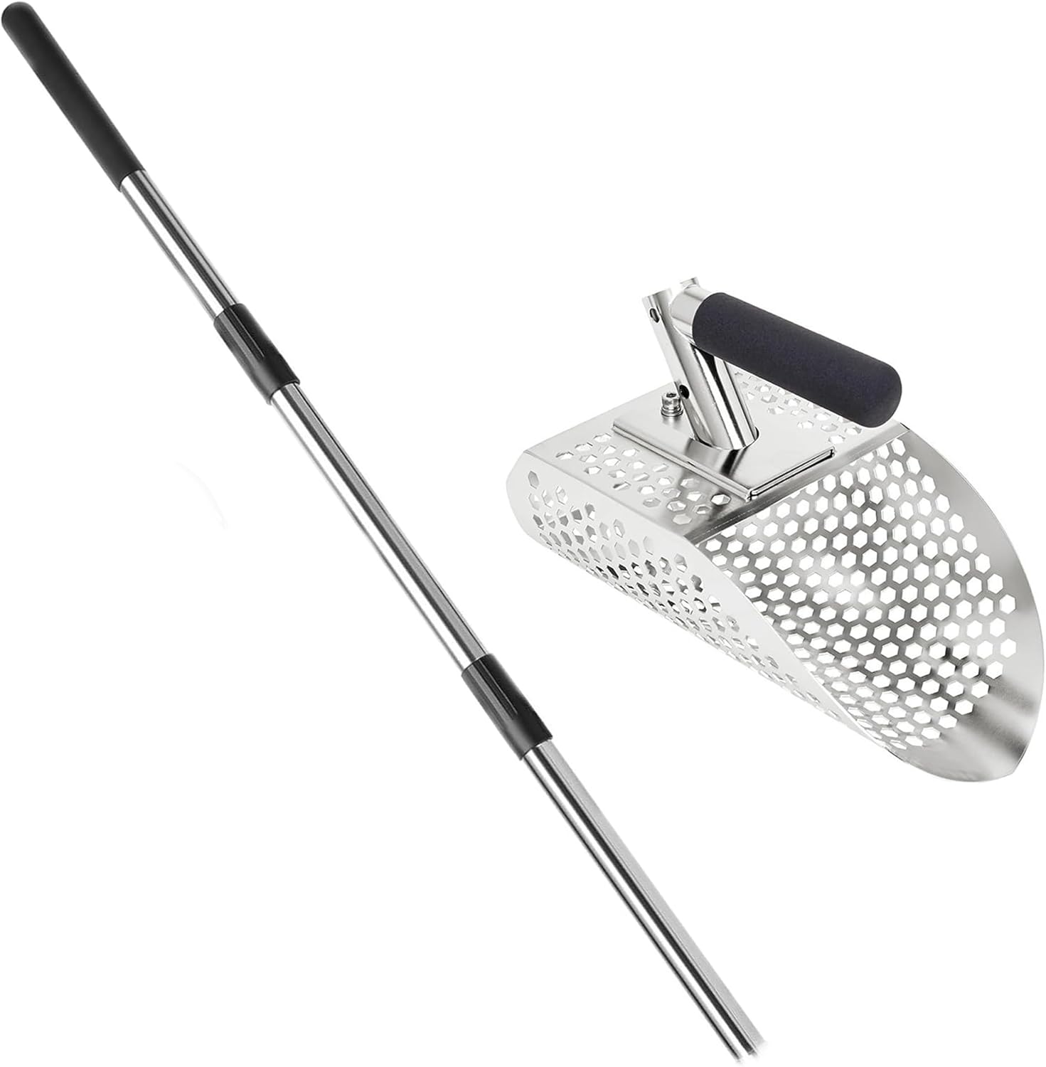 Sand Scoop for Metal Detecting, Heavy Duty Metal Detector Beach Finds Scoop, Stainless Steel Metal Detecting Tool Digging Shovel Fast Sifting Stainless Steel Shovel (w/Long Handle) - Image 1