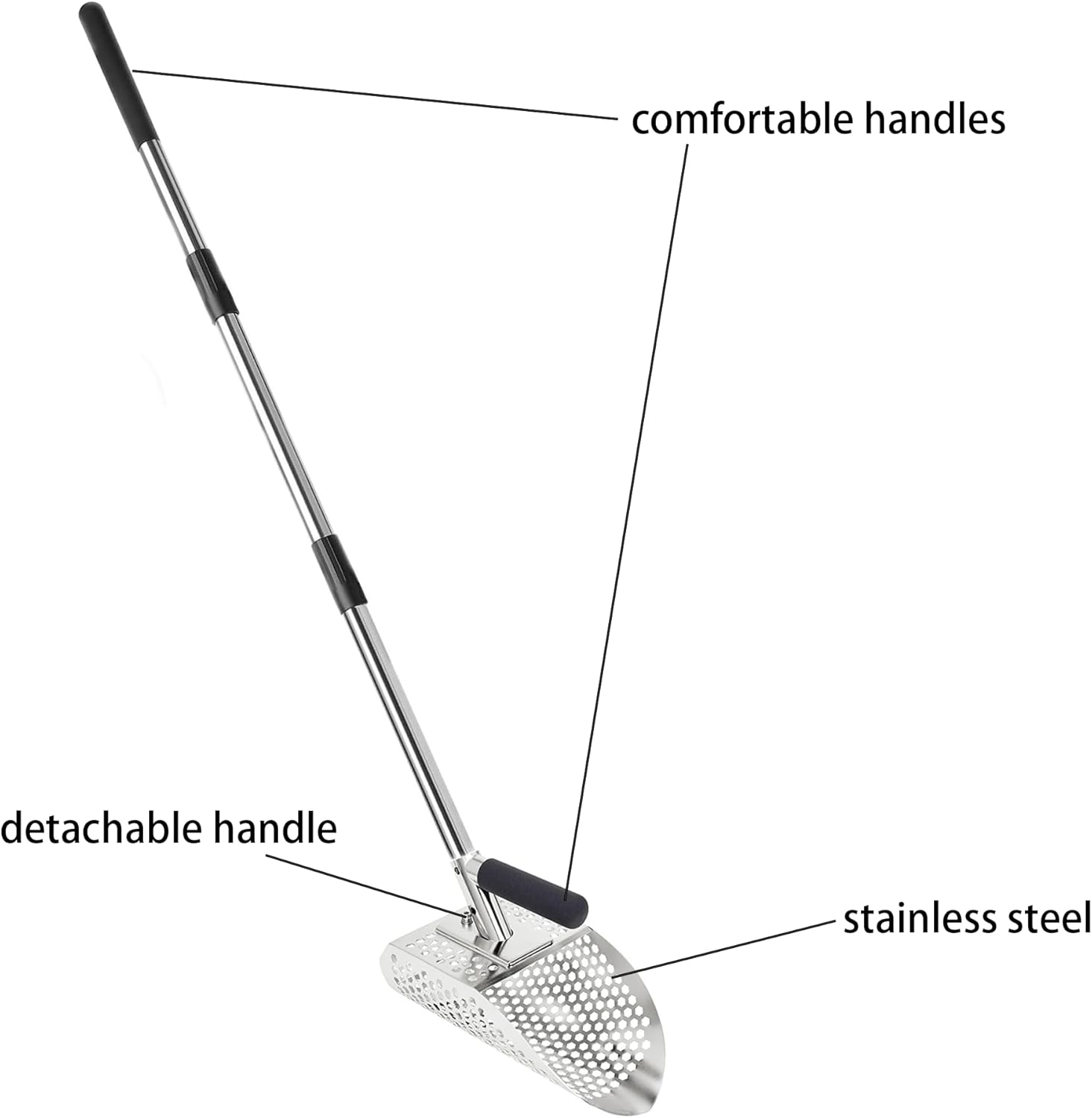 Sand Scoop for Metal Detecting, Heavy Duty Metal Detector Beach Finds Scoop, Stainless Steel Metal Detecting Tool Digging Shovel Fast Sifting Stainless Steel Shovel (w/Long Handle) - Image 4