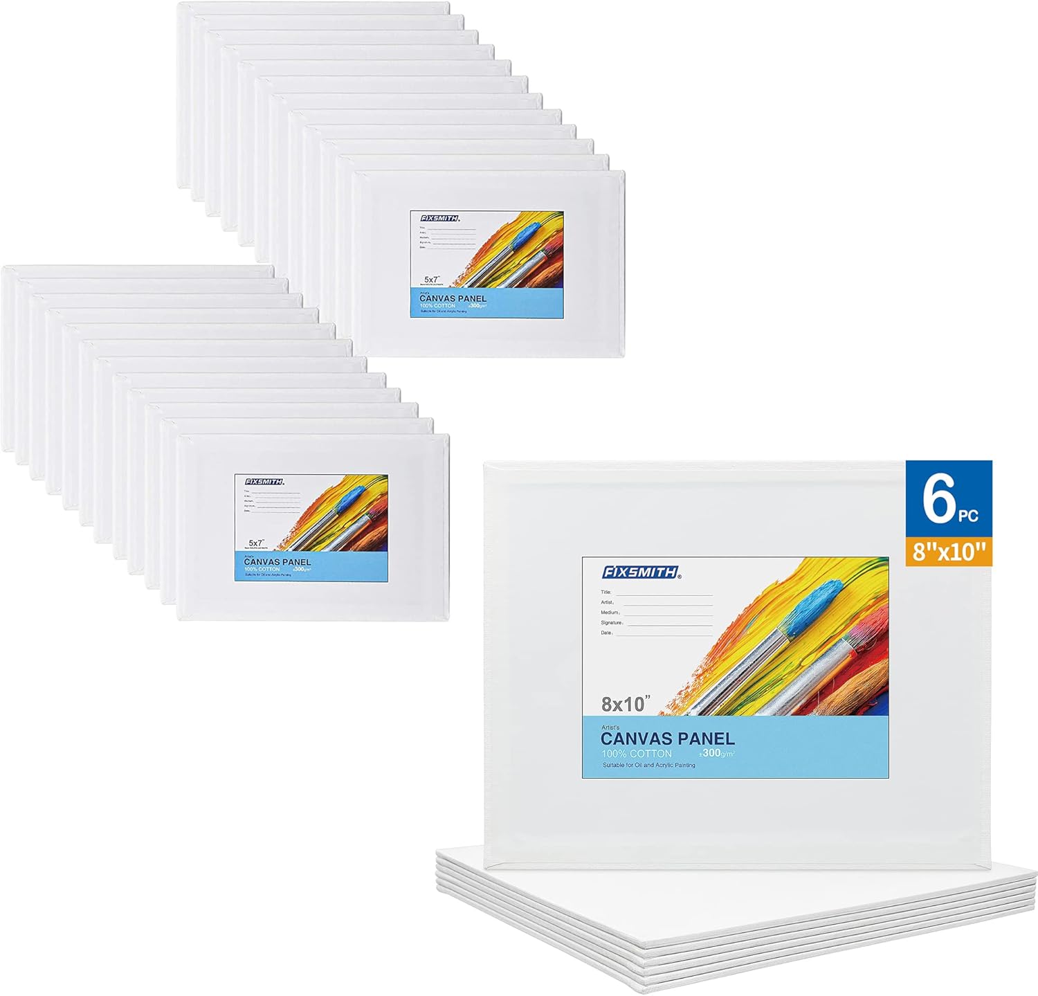 Painting Canvas Panel Boards - 5x7 Inch Art Canvas,24 Pack with 8x10 Inch Canvas Board 6 Pack Canvases,100% Cotton,Primed Canvas Panel,Acid Free,Artist Canvas Boards - Image 1