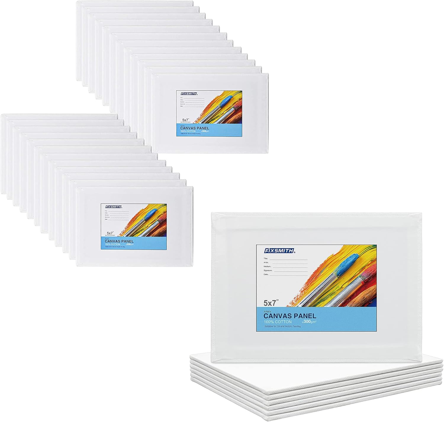 Product Image  Painting Canvas Panel Boards - 5x7 Inch Art Canvas,24 Pack with 5x7 Inch Canvas Board 6 Pack Canvases, 100% Cotton, Primed Canvas Panel, Acid Free, Artist Canvas Boards - Image 1