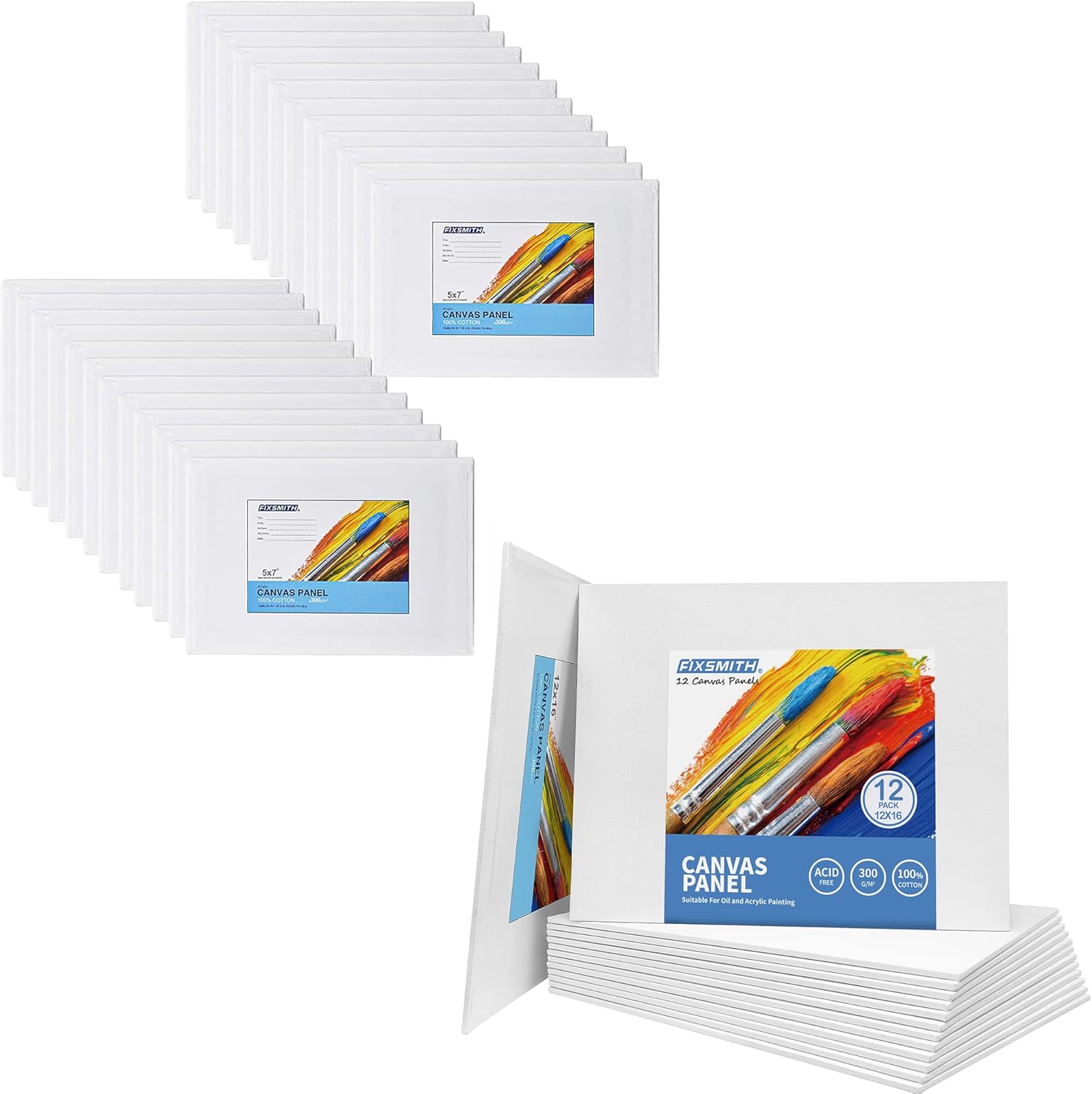 Painting Canvas Panel Boards - 5x7 Inch Art Canvas,24 Pack with 12x16 Inch Canvas Board Super Value 12 Pack,100% Cotton,Primed Canvas Panel,Acid Free,Artist Canvas Boards - Image 1