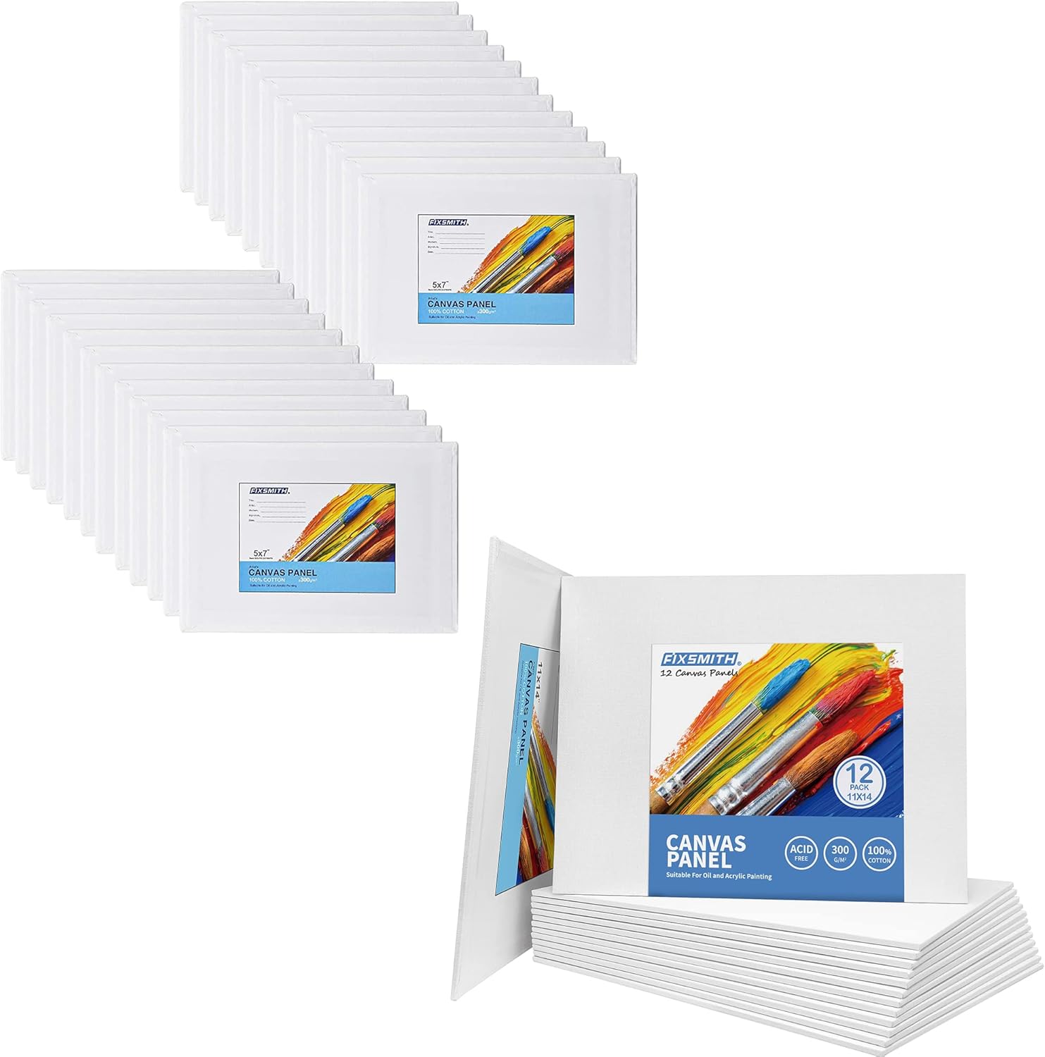 Painting Canvas Panel Boards - 5x7 Inch Art Canvas,24 Pack with 11x14 Inch Canvas Board Super Value 12 Pack Canvases,100% Cotton,Primed Canvas Panel,Acid Free,Artist Canvas Boards - Image 1