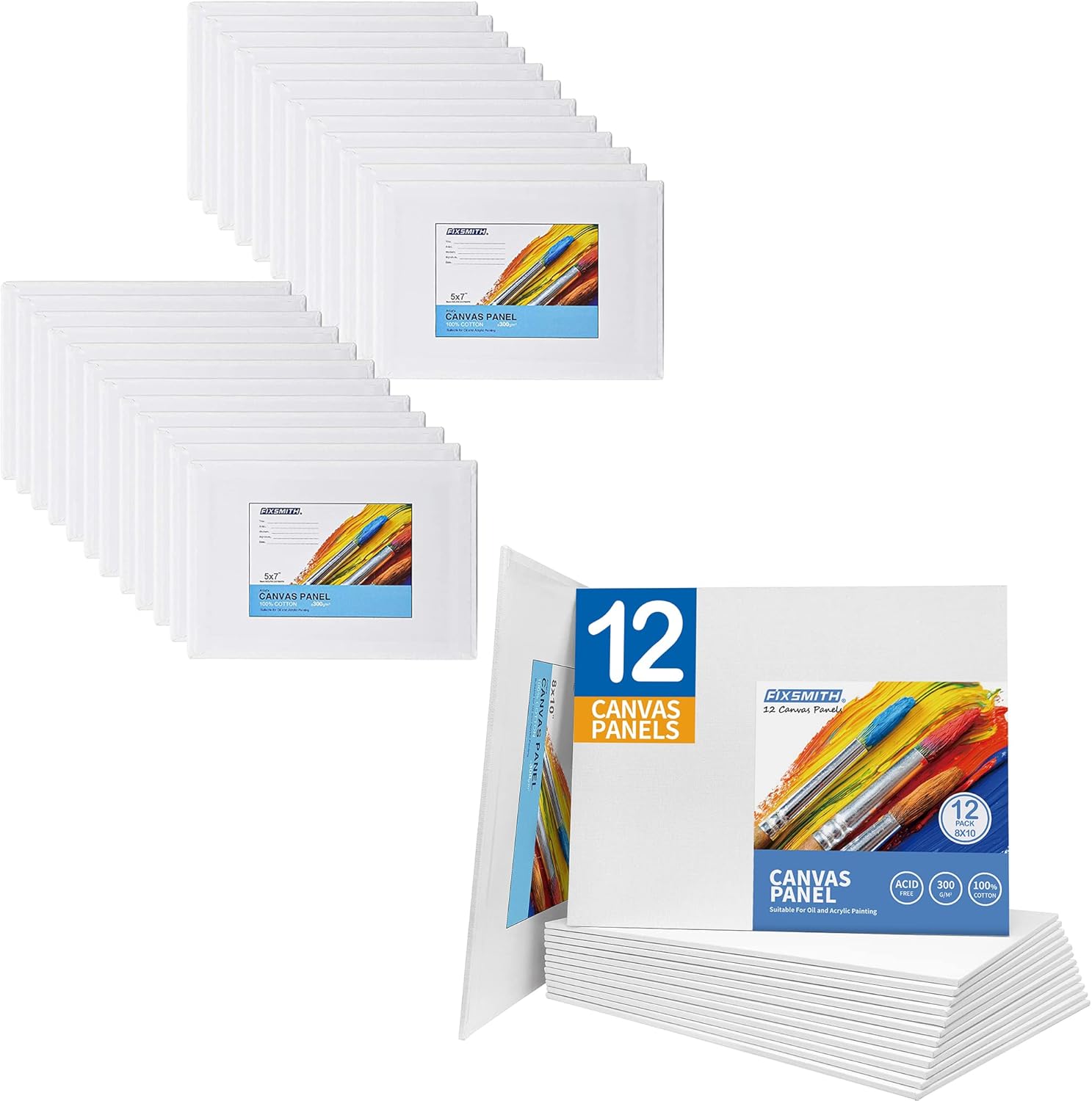 Painting Canvas Panel Boards - 5x7 Inch Art Canvas,24 Pack with 8x10 Inch Canvas Board Super Value 12 Pack Canvases,100% Cotton,Primed Canvas Panel,Acid Free,Artist Canvas Boards - Image 1