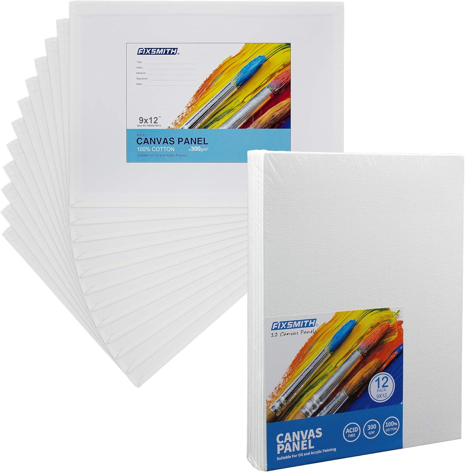 Painting Canvas Panel Boards - 5x7 Inch Art Canvas,24 Pack with 9 x12 Inch Canvas Panel Super Value 12 Pack,100% Cotton,Primed Canvas Board,Acid Free,Artist Canvas Boards - Image 6