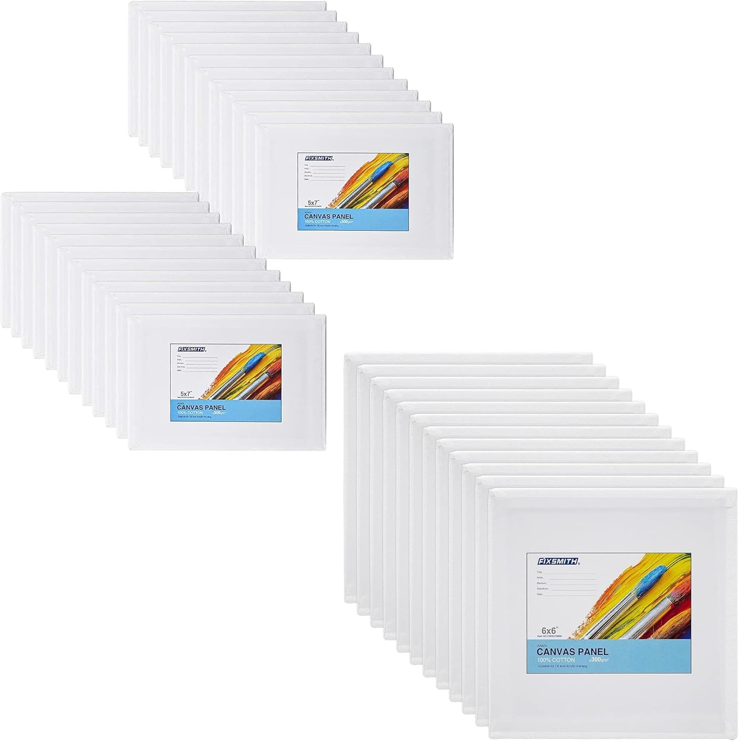 Painting Canvas Panel Boards - 5x7 Inch 24 Pack with 6 x6 Inch Canvas Panel Super Value 12 Pack Canvases,100% Cotton, Artist Canvas Board, Mini Canvas Boards - Image 1
