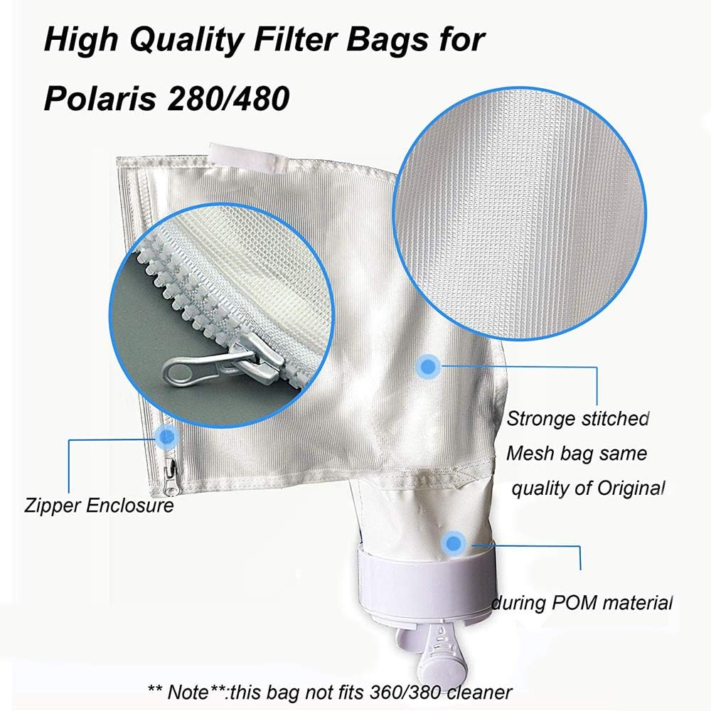 Pool Spa Part Zippered Bag Replacement for Polaris 280，480 Pool Cleaner All Purpose Filter Bag K13 Pack of 3 - Image 5