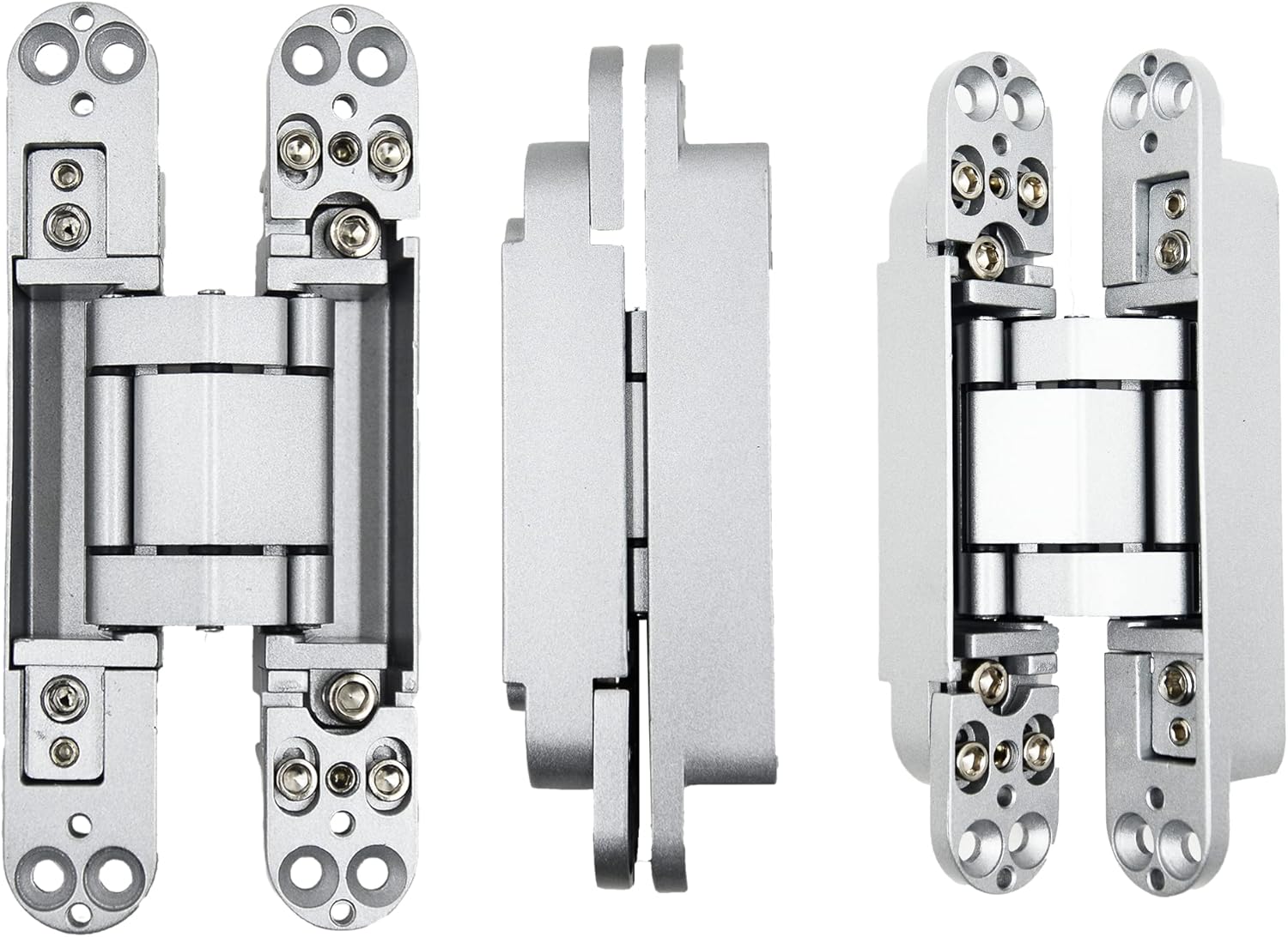 6inch Hidden Door Hinges Invisible Hinges Concealed Hinges Zinc Alloy 180 Degree Swing Hinge 3 Way Adjustable Butt Hinge 6 x 2.5 x 1 inch (Silver Pack of 3) - Image 1