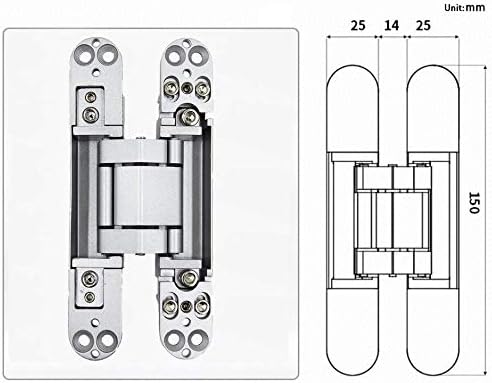 6inch Hidden Door Hinges Invisible Hinges Concealed Hinges Zinc Alloy 180 Degree Swing Hinge 3 Way Adjustable Butt Hinge 6 x 2.5 x 1 inch (Silver Pack of 3) - Image 2