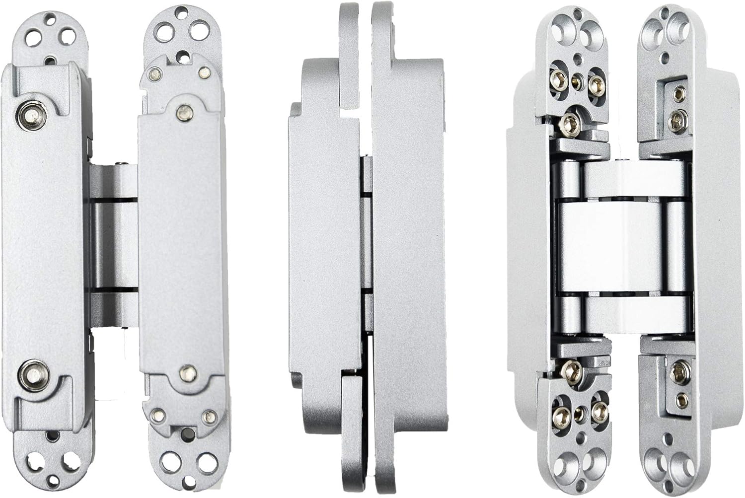 6inch Hidden Door Hinges Invisible Hinges Concealed Hinges Zinc Alloy 180 Degree Swing Hinge 3 Way Adjustable Butt Hinge 6 x 2.5 x 1 inch (Silver Pack of 3) - Image 5