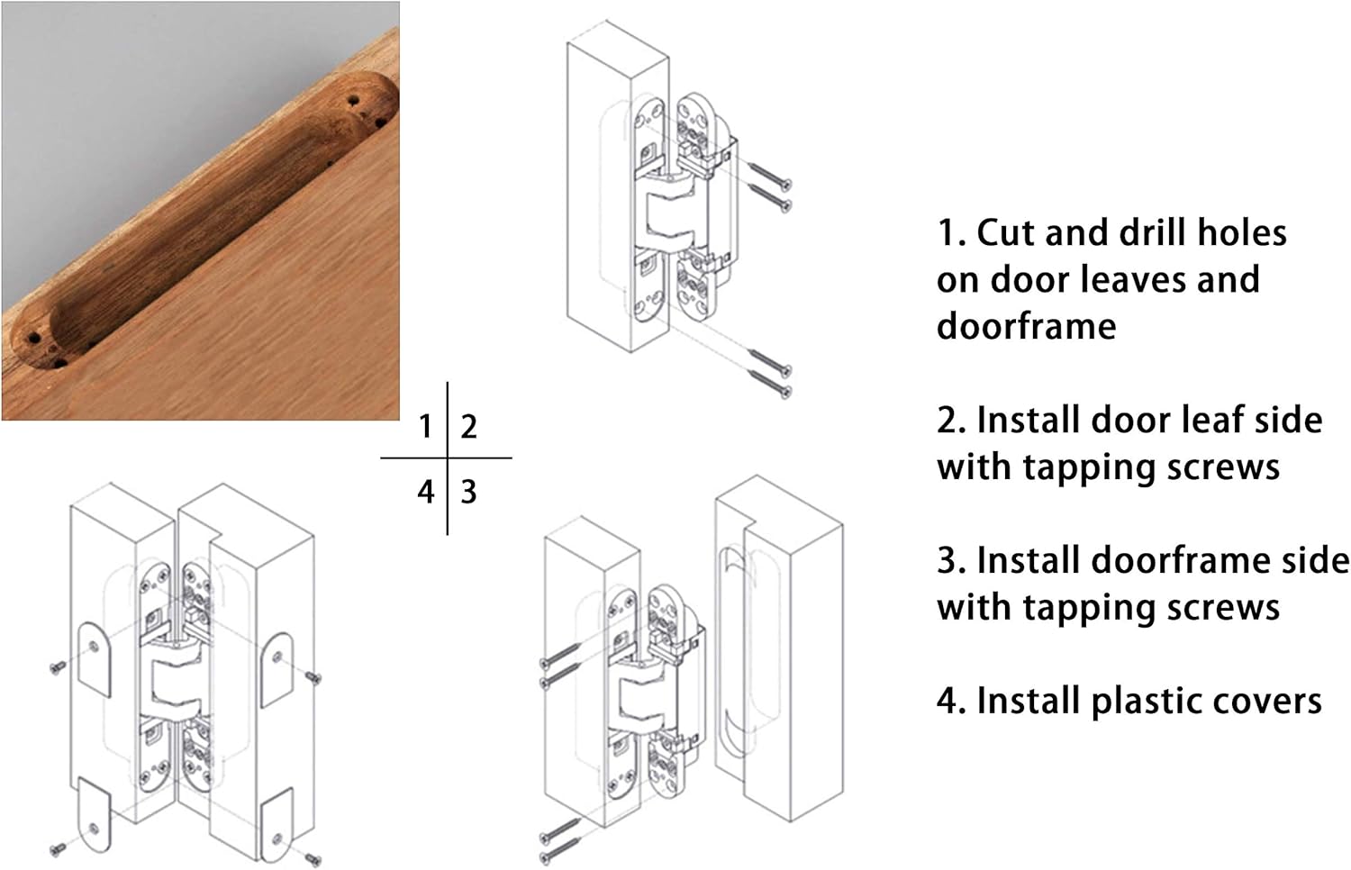 6inch Hidden Door Hinges Invisible Hinges Concealed Hinges Zinc Alloy 180 Degree Swing Hinge 3 Way Adjustable Butt Hinge 6 x 2.5 x 1 inch (Silver Pack of 3) - Image 6