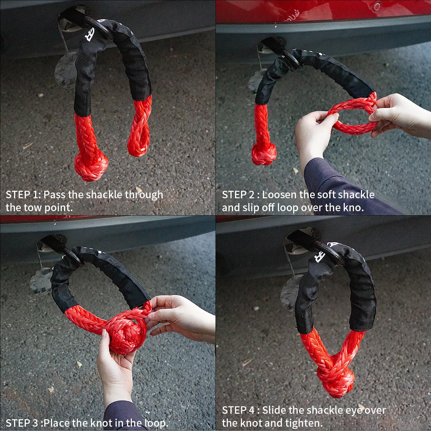 Soft Shackle,Synthetic Shackle Rope Recovery Kit with Extra Protective Sleeves(56,000 lbs Breaking Strength) Heavy Duty Tow Shackles for Off-Road, Truck, Jeep, SUV, UTV, ATV (Red) - Image 5