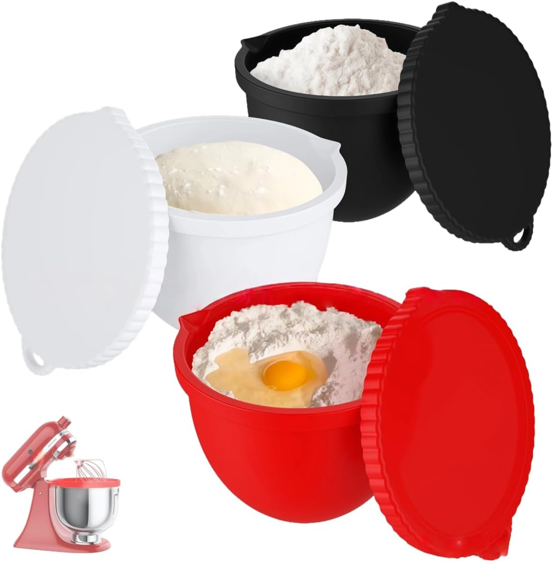 Upgraded Silicone Bowl Liners for KitchenAid 5 Qt Mixers,Thickened Silicone Liners Fits Tilt-Head Stand Mixers,Dishwasher Safe,Replacement Bowl Accessories for Baking (Red & Black & White, 3) - Image 1