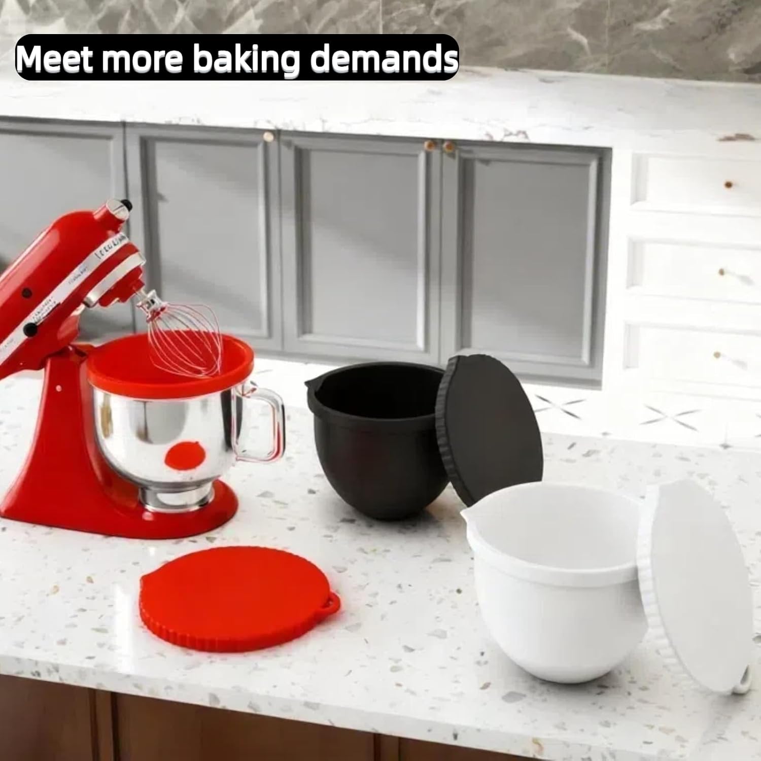 Upgraded Silicone Bowl Liners for KitchenAid 5 Qt Mixers,Thickened Silicone Liners Fits Tilt-Head Stand Mixers,Dishwasher Safe,Replacement Bowl Accessories for Baking (Red & Black & White, 3) - Image 3