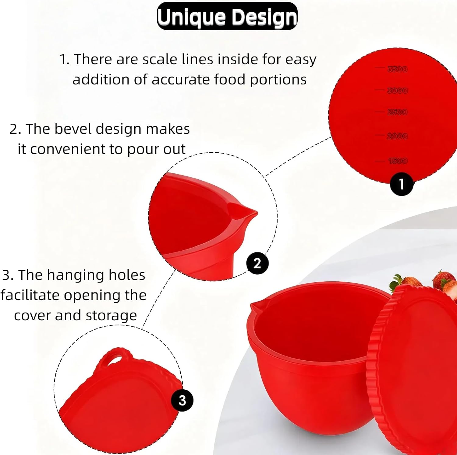 Upgraded Silicone Bowl Liners for KitchenAid 5 Qt Mixers,Thickened Silicone Liners Fits Tilt-Head Stand Mixers,Dishwasher Safe,Replacement Bowl Accessories for Baking (Red & Black & White, 3) - Image 4