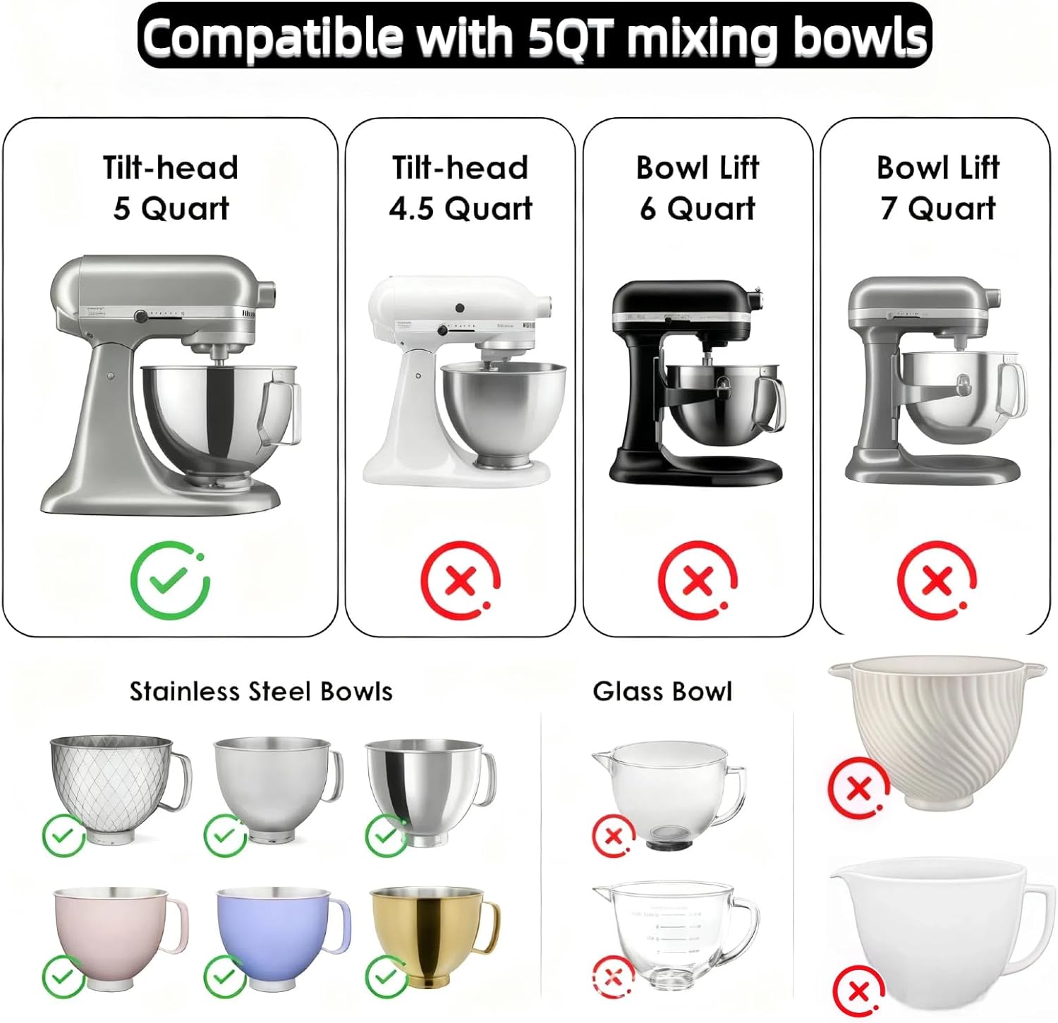 Upgraded Silicone Bowl Liners for KitchenAid 5 Qt Mixers,Thickened Silicone Liners Fits Tilt-Head Stand Mixers,Dishwasher Safe,Replacement Bowl Accessories for Baking (Red & Black & White, 3) - Image 5