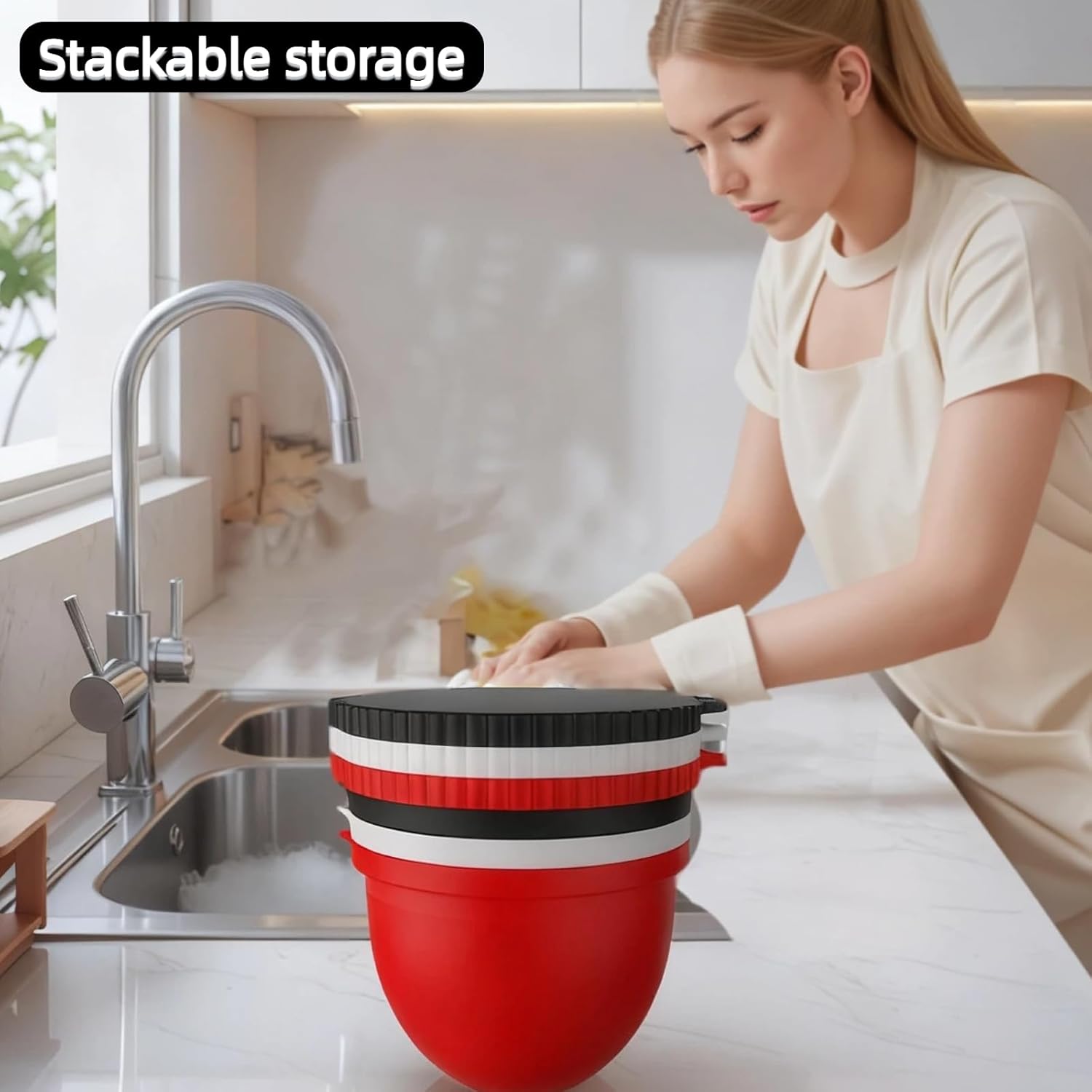 Upgraded Silicone Bowl Liners for KitchenAid 5 Qt Mixers,Thickened Silicone Liners Fits Tilt-Head Stand Mixers,Dishwasher Safe,Replacement Bowl Accessories for Baking (Red & Black & White, 3) - Image 7