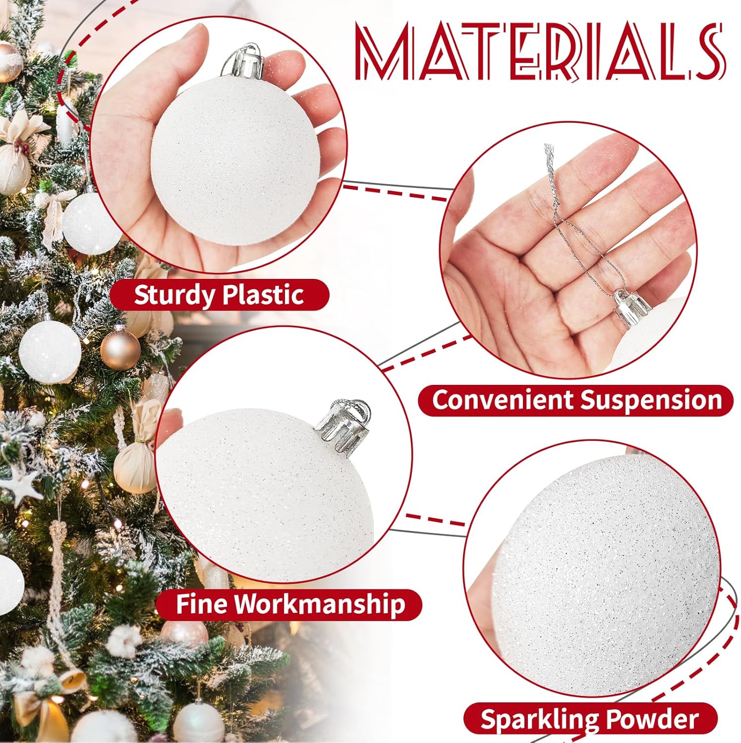 30 Pcs 2.36 Inch White Snowball Ornament,Christmas White Sparkly Ball Ornament,Christmas Tree Ball Decorations for Winter Theme Valentines Party,Holiday,Wreath - Image 3