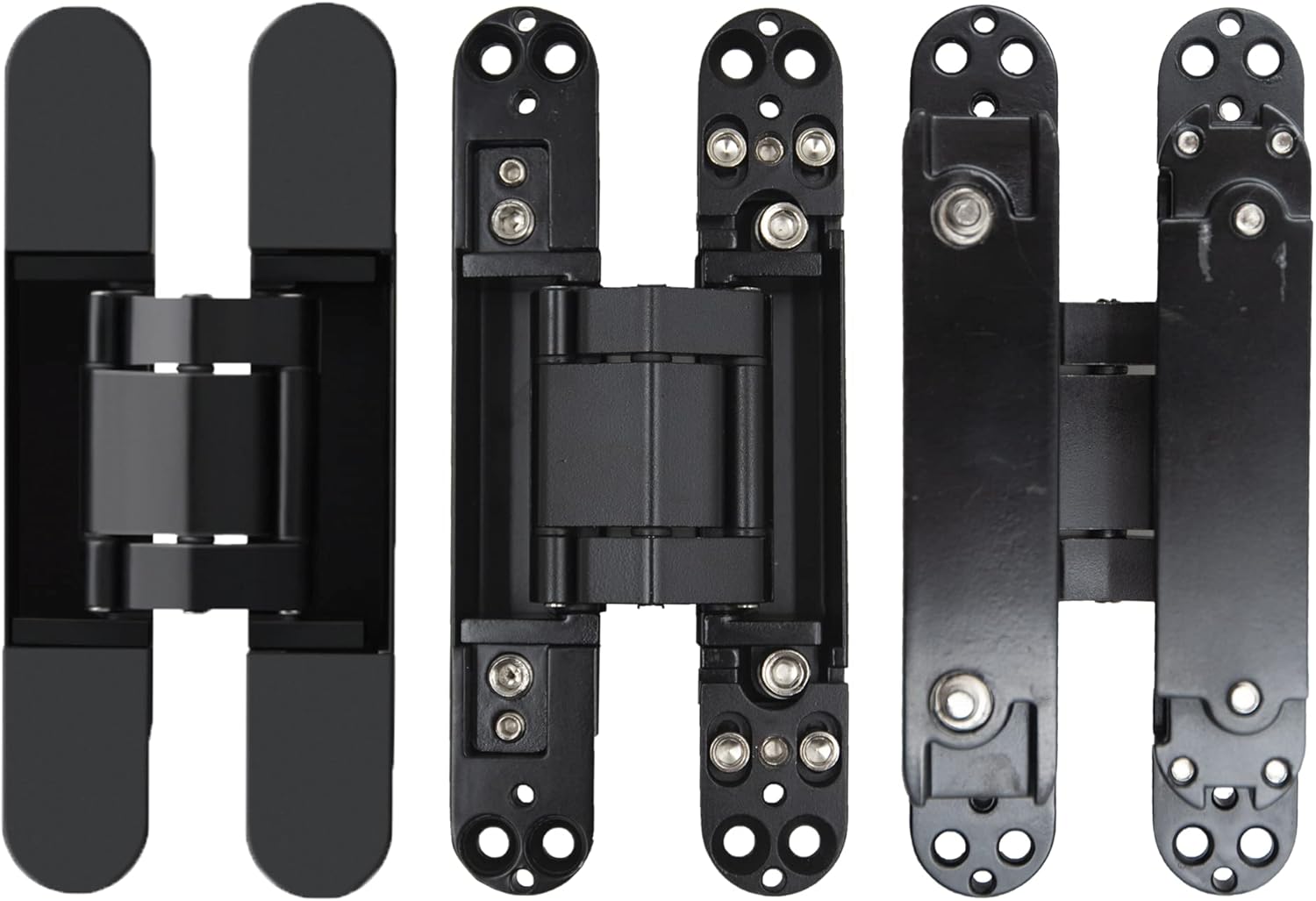 6 inch Hidden Door Hinges Invisible Hinges Concealed Hinges Zinc Alloy 180 Degree Swing Hinge 3 Way Adjustable Butt Hinge 6 x 2.5 x 1 inch (Black Pack of 3) - Image 1