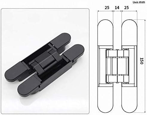6 inch Hidden Door Hinges Invisible Hinges Concealed Hinges Zinc Alloy 180 Degree Swing Hinge 3 Way Adjustable Butt Hinge 6 x 2.5 x 1 inch (Black Pack of 3) - Image 2