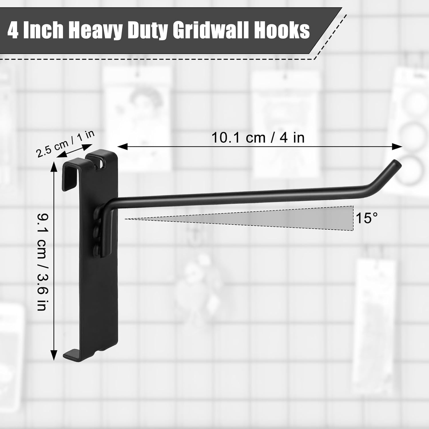 Gridwall Hooks - 4 Inch Heavy Duty Black Display Hooks for Grid Wall Panel Hanging (12Pcs) - Image 2