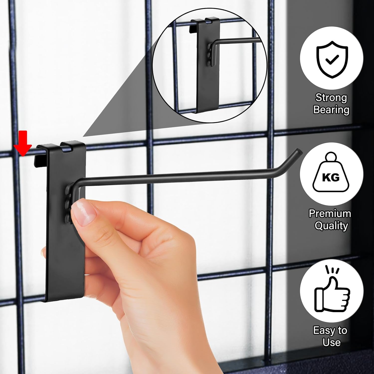 Gridwall Hooks - 4 Inch Heavy Duty Black Display Hooks for Grid Wall Panel Hanging (12Pcs) - Image 5