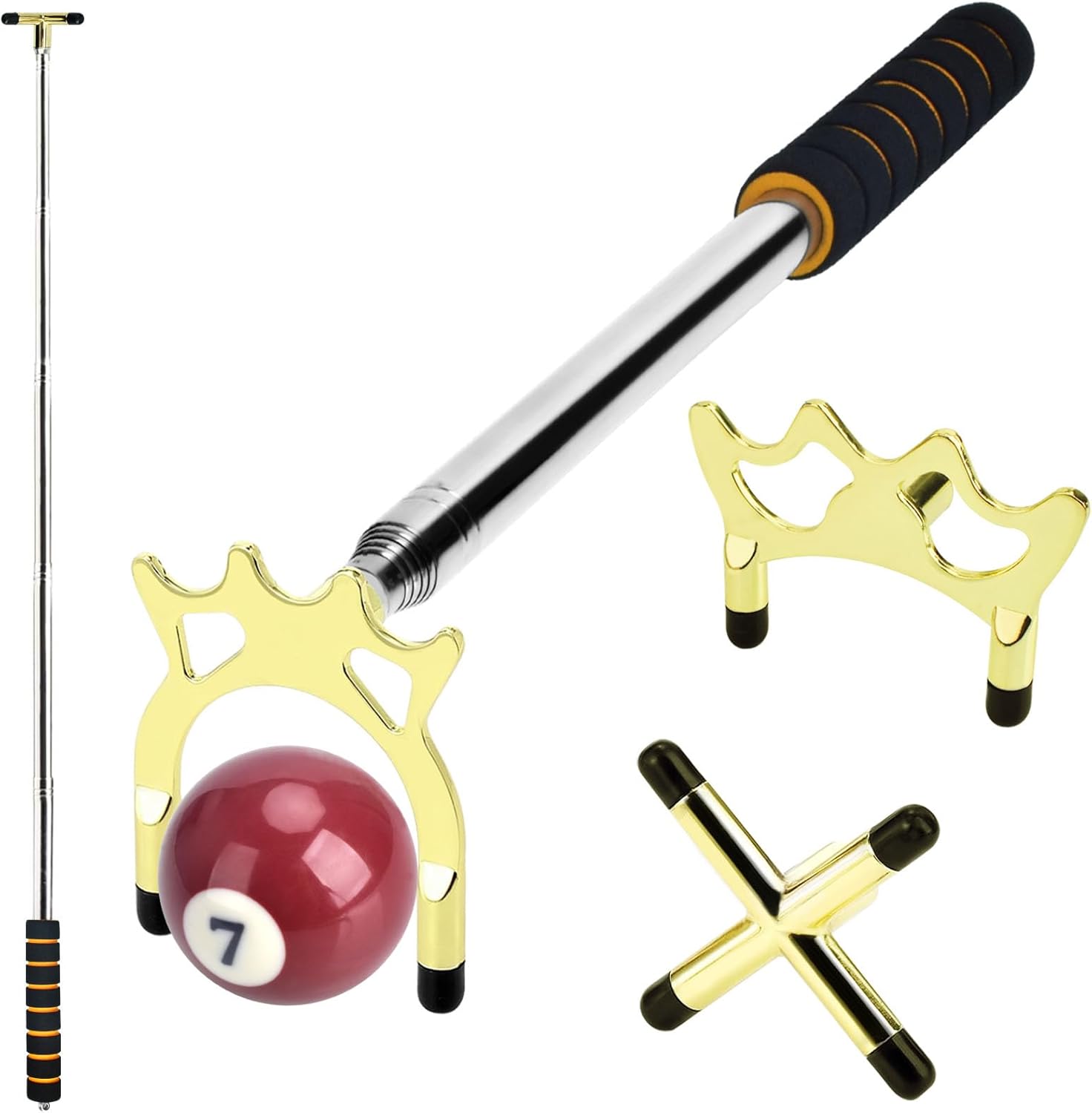 Retractable Billiards Cue Bridge Snooker Pool Bridge Stick Retractable Billiards Cue Stick Bridge with 3 Pcs Removable Bridge Head Pool Cue Table Accessories for Game, Competition - Image 1