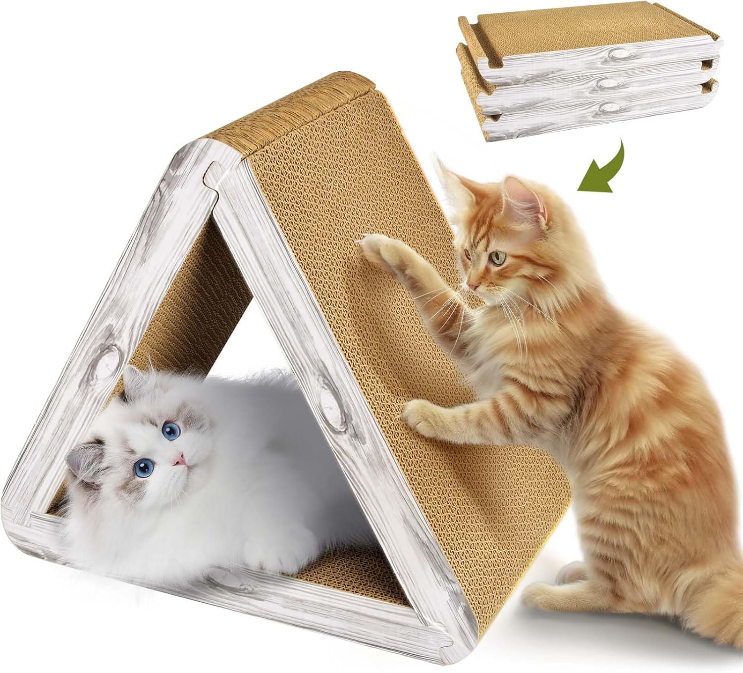 Foldable Triangle Cat Scratcher - 6 Usable Sides Cat Scratcher for Indoor Cats - Vertical Cat Board Pads - Image 1