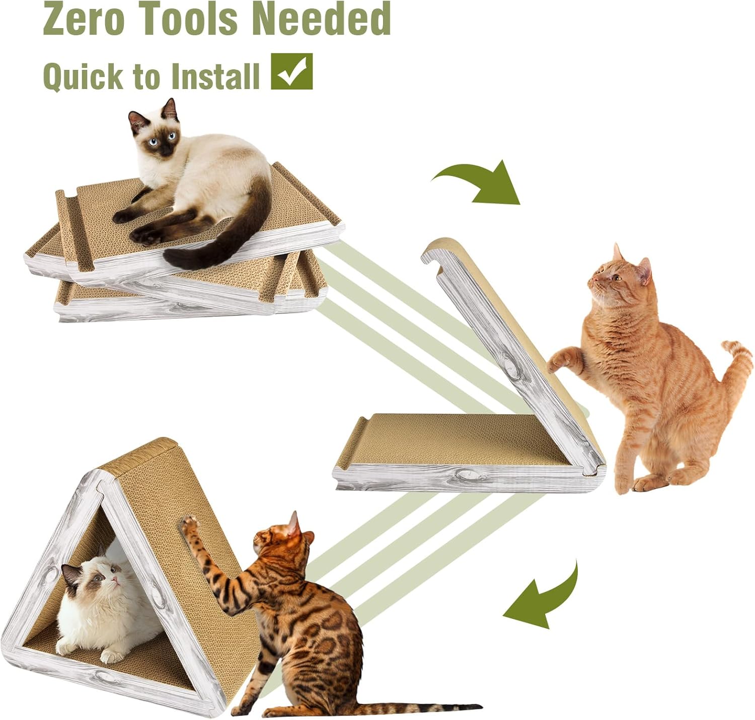 Foldable Triangle Cat Scratcher - 6 Usable Sides Cat Scratcher for Indoor Cats - Vertical Cat Board Pads - Image 4