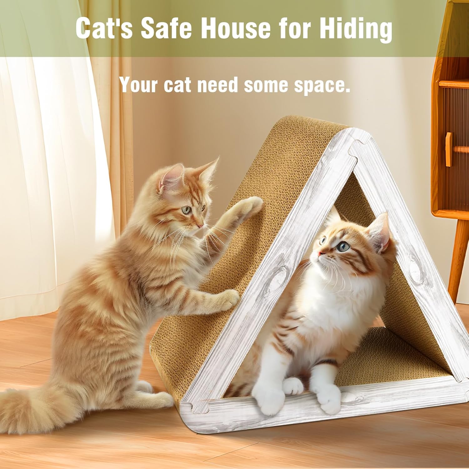 Foldable Triangle Cat Scratcher - 6 Usable Sides Cat Scratcher for Indoor Cats - Vertical Cat Board Pads - Image 5