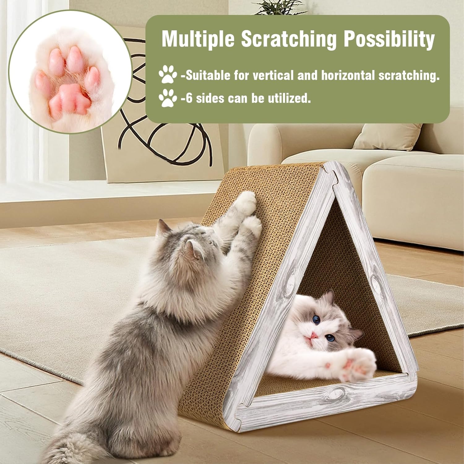 Foldable Triangle Cat Scratcher - 6 Usable Sides Cat Scratcher for Indoor Cats - Vertical Cat Board Pads - Image 7
