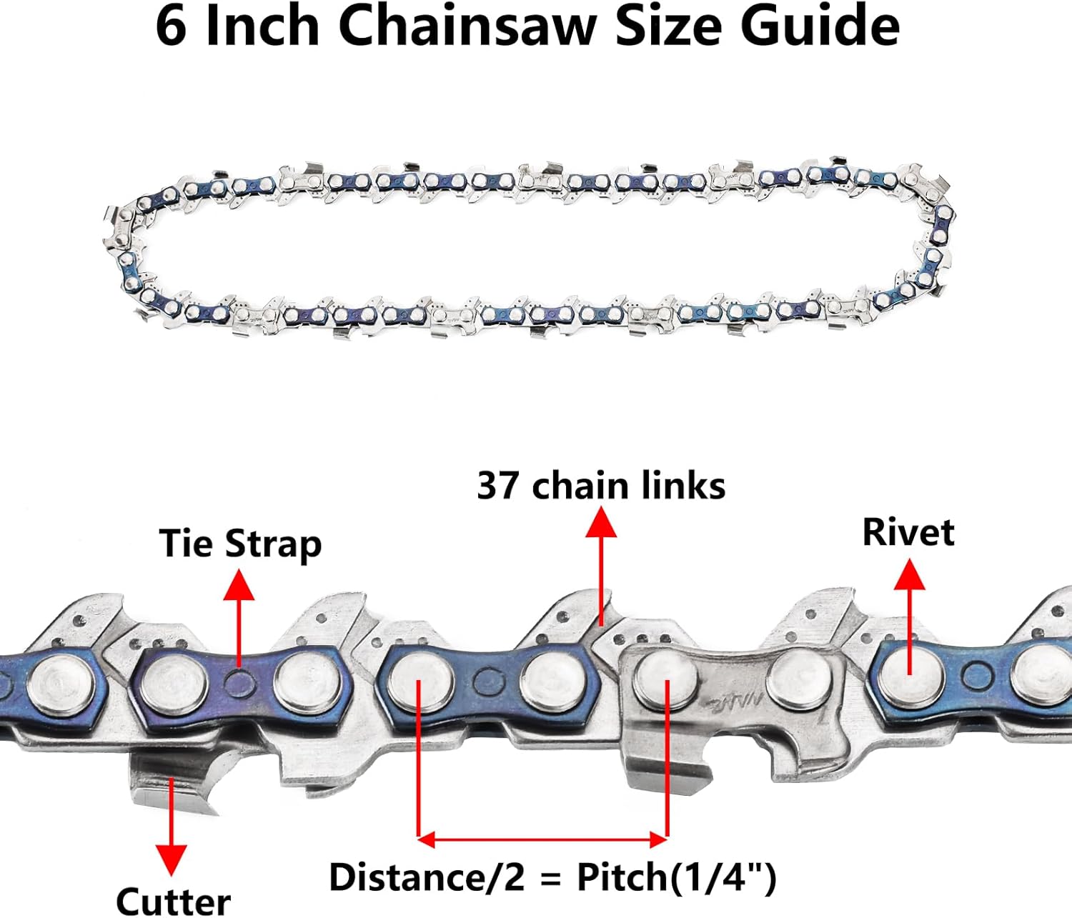 6 Inch Mini Chainsaw Chain Replacement 4 PCS Chains for 6 Inch Bar-043