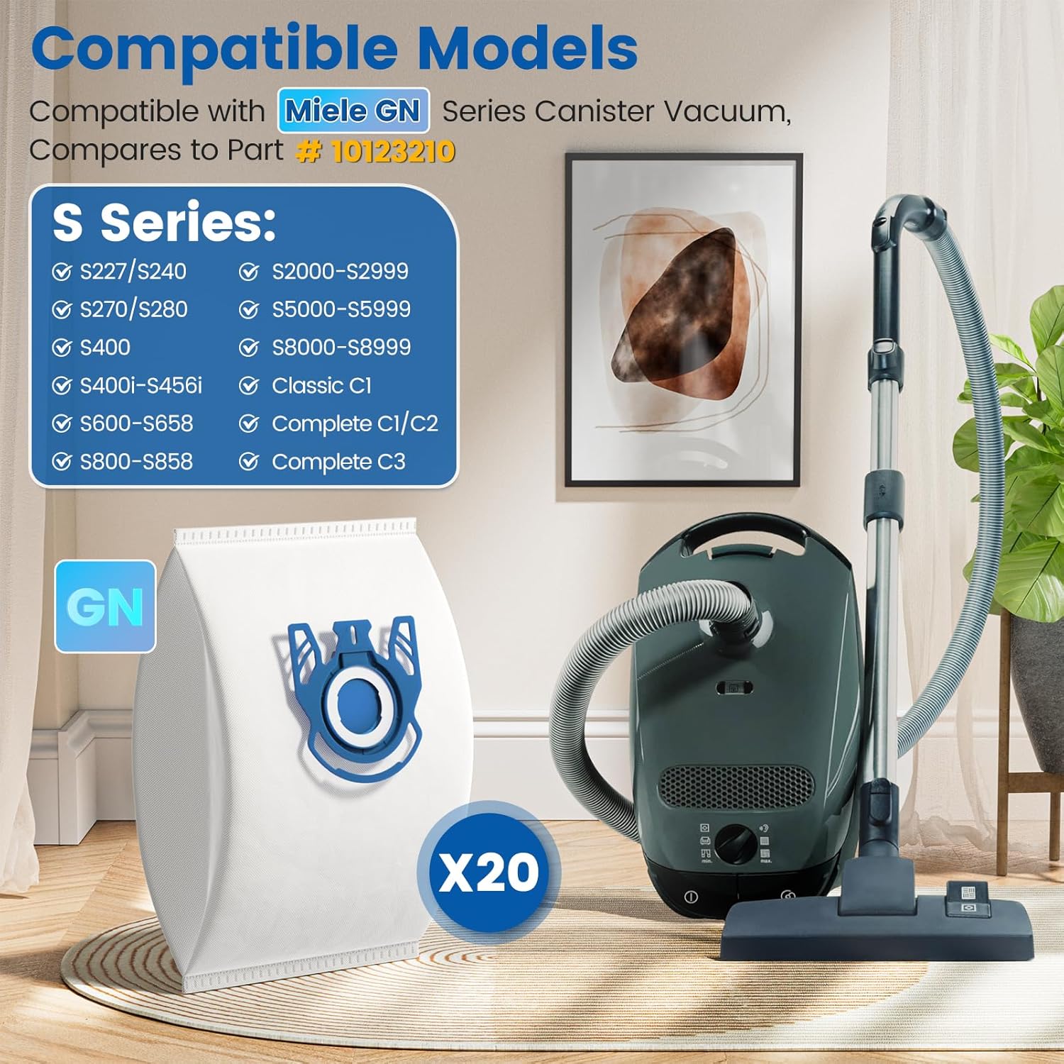 20 Pack 3D Airclean GN Vacuum Bags Compatible with Miele Classic C1, Complete C1, Complete C2, Complete C3, S227 S240, S270, S400, S2, S5, S8 Series Canister Vacuum Cleaner - Image 2